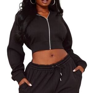 PrettyLittleThing Seam Detail Zip Up Hoodie in Black, Size L​
